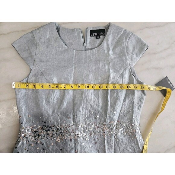 LESLIE FAY Women's Size 10 Sequined Sleeveless Formal Blue Dress - Picture 7 of 13